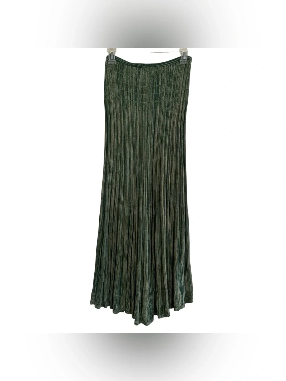 Free People Green Silvia Sweater Convertible Maxi Skirt Crinkled Pleated Boho M - Picture 4 of 10